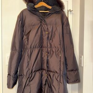 Women's Brown Puffer Coat with Faux Fur Hood